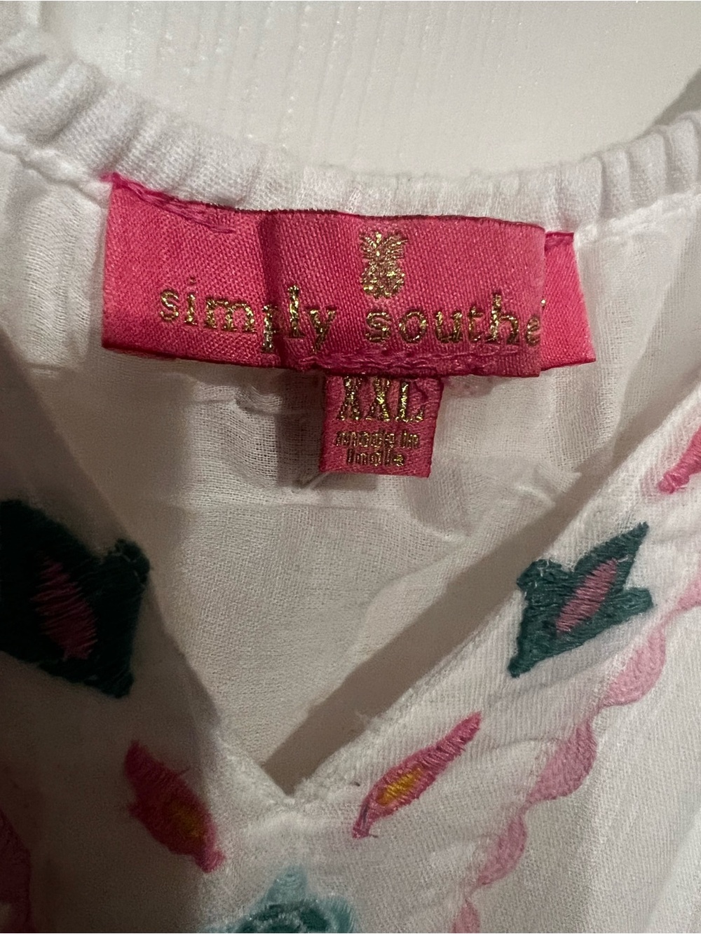 Simply Southern White Tiered Dress with Multicolor Embroidery 100% Cotton - Picture 3 of 10